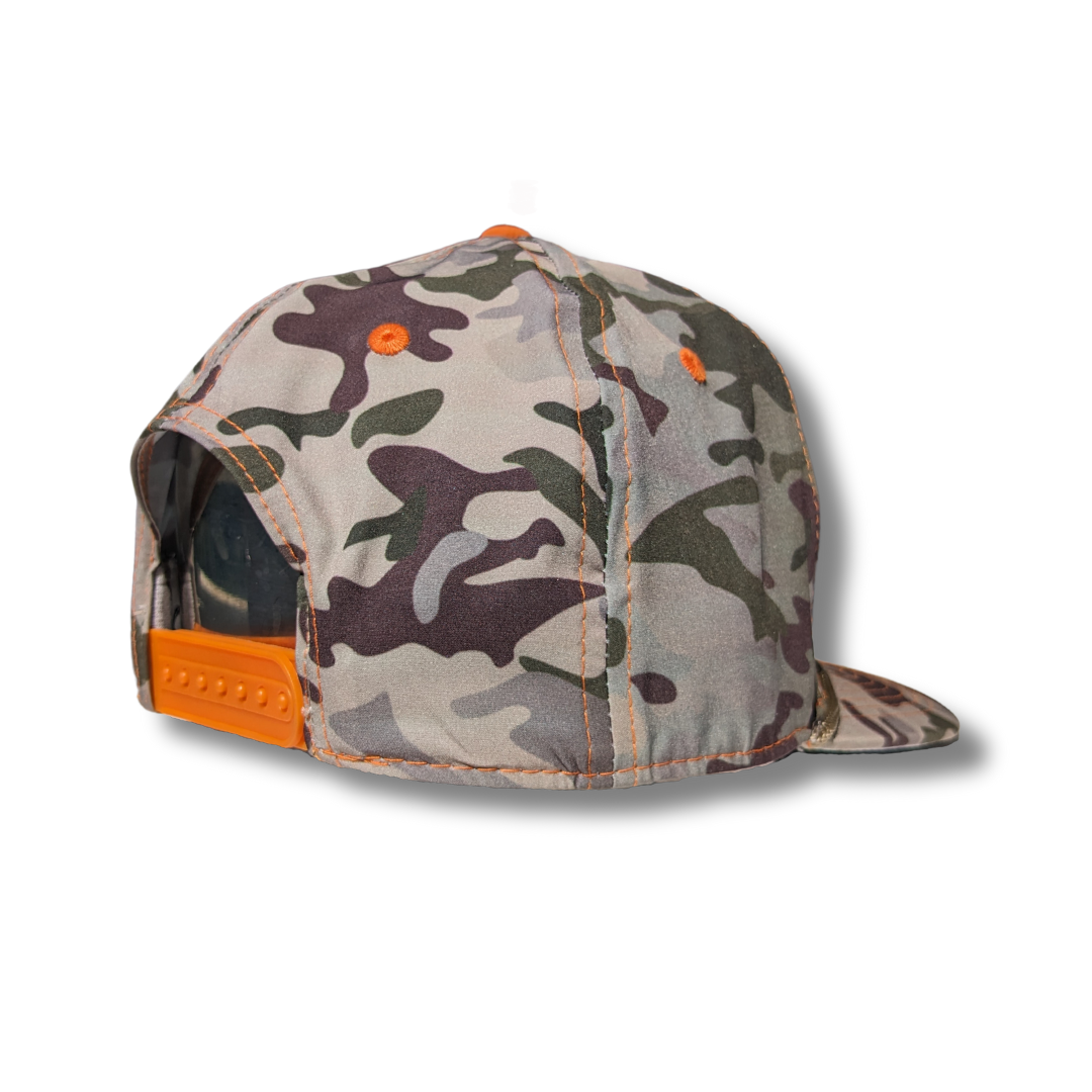 Back of rope hat with canada leaf logo in a rattler camo colour